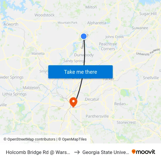 Holcomb Bridge Rd @ Warsaw Rd to Georgia State University map