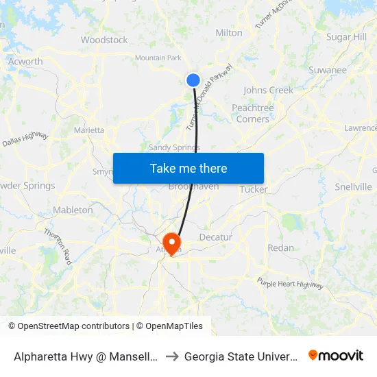 Alpharetta Hwy @ Mansell Rd to Georgia State University map