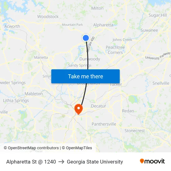Alpharetta St @ 1240 to Georgia State University map