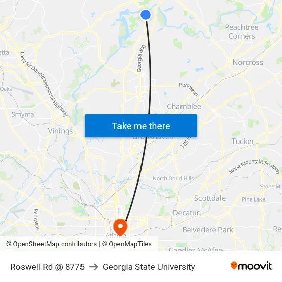 Roswell Rd @ 8775 to Georgia State University map