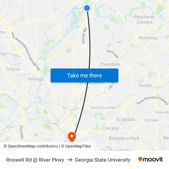 Roswell Rd @ River Pkwy to Georgia State University map