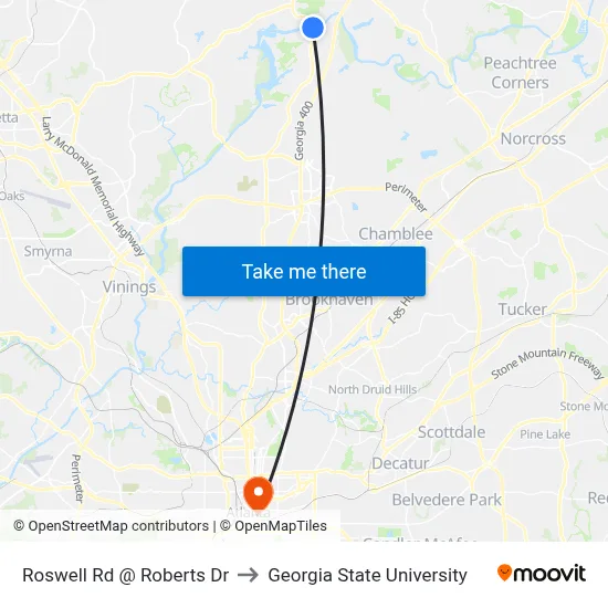 Roswell Rd @ Roberts Dr to Georgia State University map