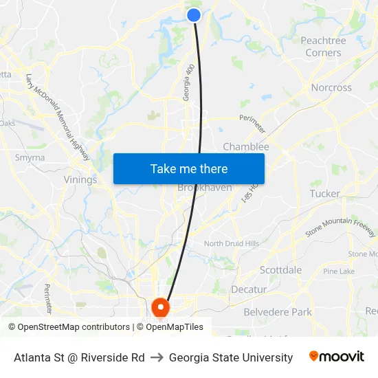 Atlanta St @ Riverside Rd to Georgia State University map