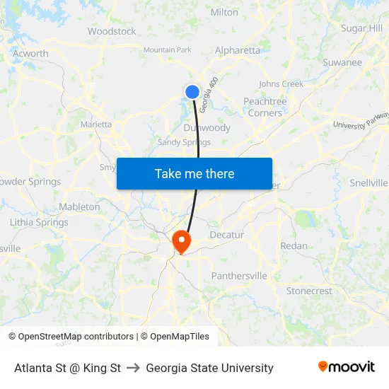 Atlanta St @ King St to Georgia State University map