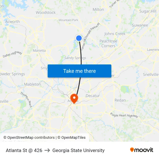 Atlanta St @ 426 to Georgia State University map