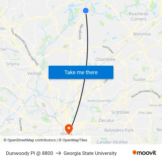 Dunwoody Pl @ 8800 to Georgia State University map