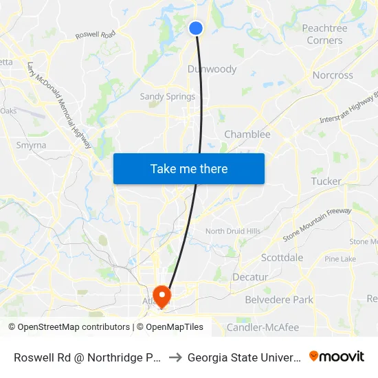 Roswell Rd @ Northridge Pkwy to Georgia State University map