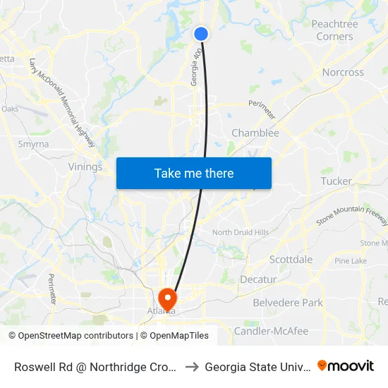 Roswell Rd @ Northridge Crossing Dr to Georgia State University map