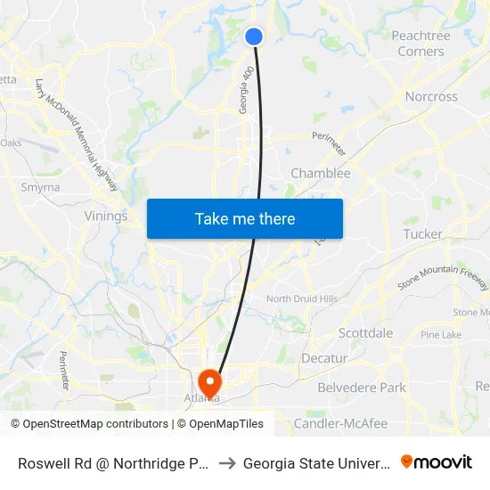 Roswell Rd @ Northridge Pkwy to Georgia State University map