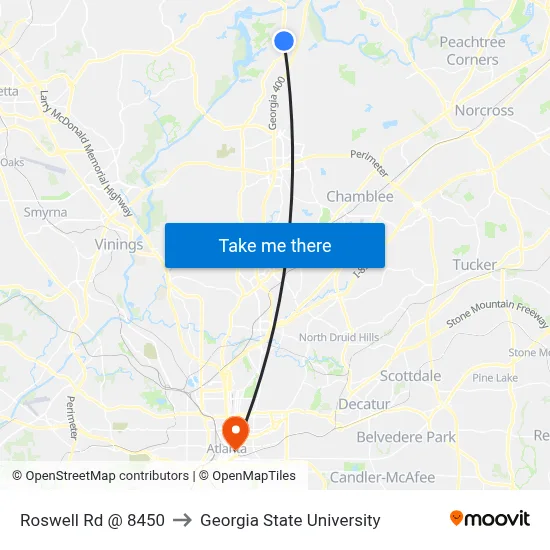 Roswell Rd @ 8450 to Georgia State University map