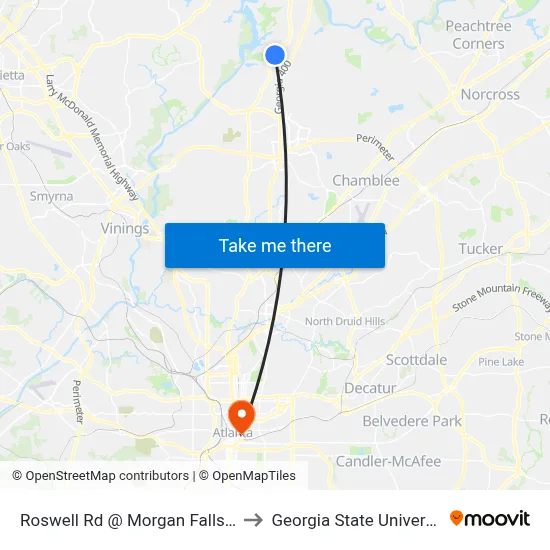 Roswell Rd @ Morgan Falls Rd to Georgia State University map