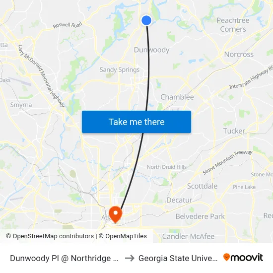 Dunwoody Pl @ Northridge Pkwy to Georgia State University map