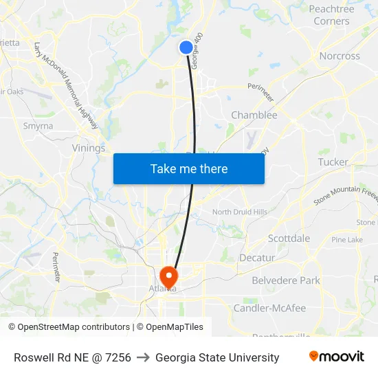Roswell Rd NE @ 7256 to Georgia State University map