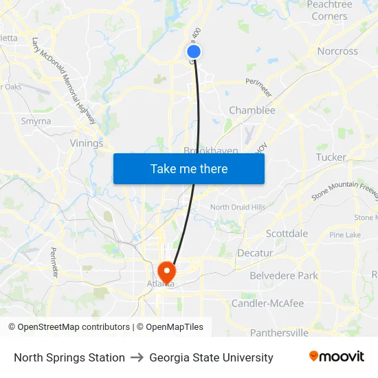 North Springs Station to Georgia State University map