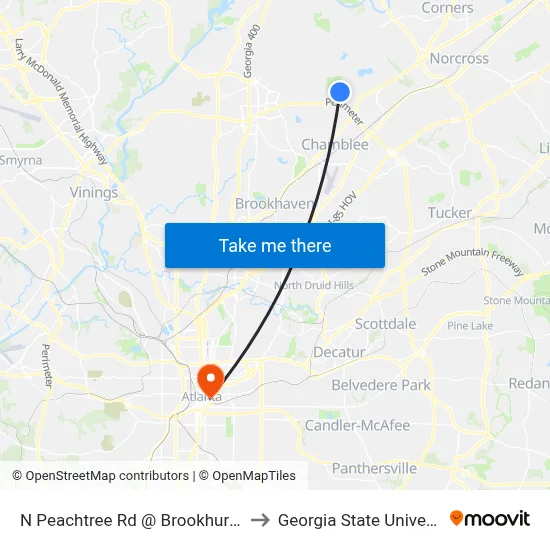N Peachtree Rd @ Brookhurst Dr to Georgia State University map