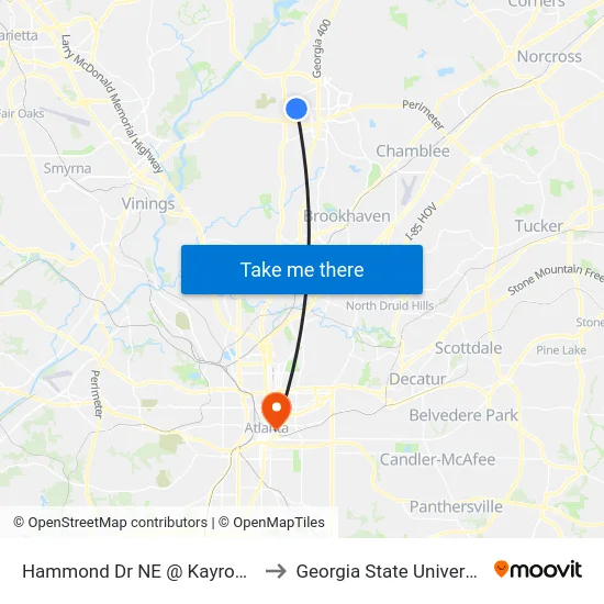 Hammond Dr NE @ Kayron Dr to Georgia State University map