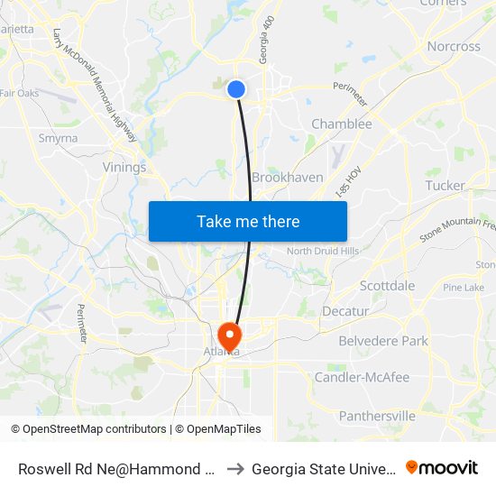 Roswell Rd Ne@Hammond Dr NE to Georgia State University map