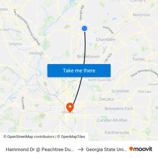 Hammond Dr @ Peachtree Dunwoody Rd to Georgia State University map