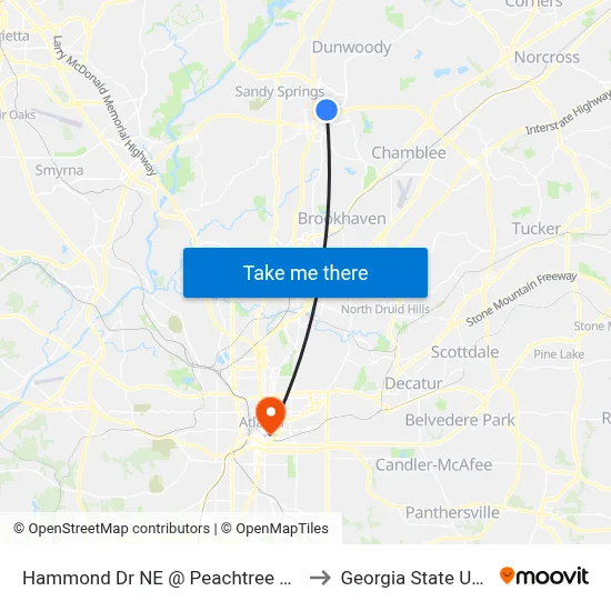 Hammond Dr NE @ Peachtree Dunwoody Rd to Georgia State University map