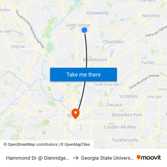 Hammond Dr @ Glenridge Dr to Georgia State University map