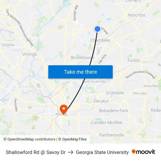 Shallowford Rd @ Savoy Dr to Georgia State University map