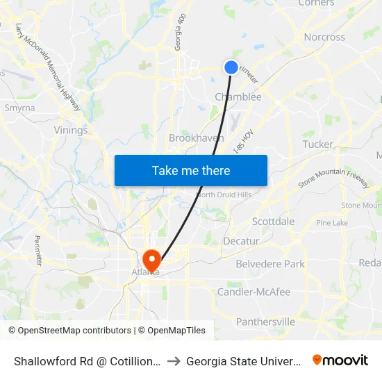 Shallowford Rd @ Cotillion Dr to Georgia State University map