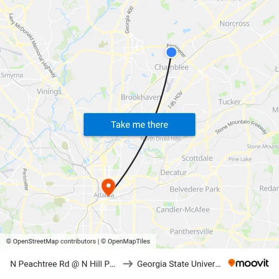 N Peachtree Rd @ N Hill Pkwy to Georgia State University map