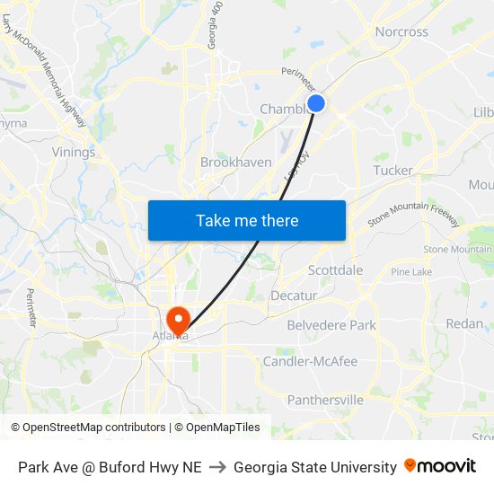 Park Ave @ Buford Hwy NE to Georgia State University map