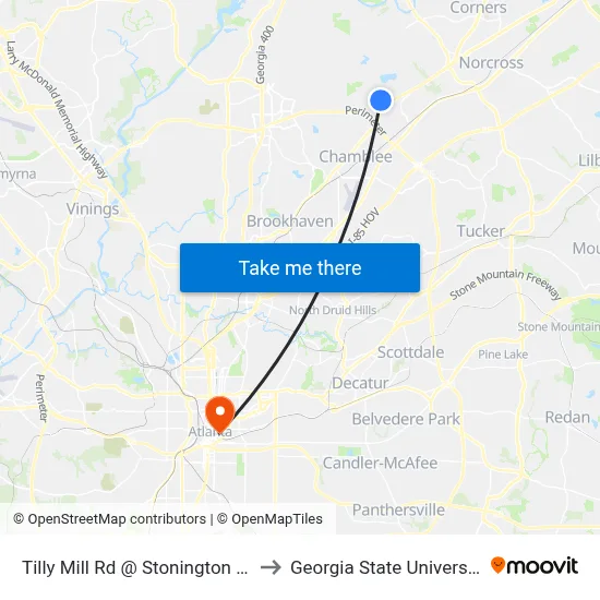 Tilly Mill Rd @ Stonington Rd to Georgia State University map