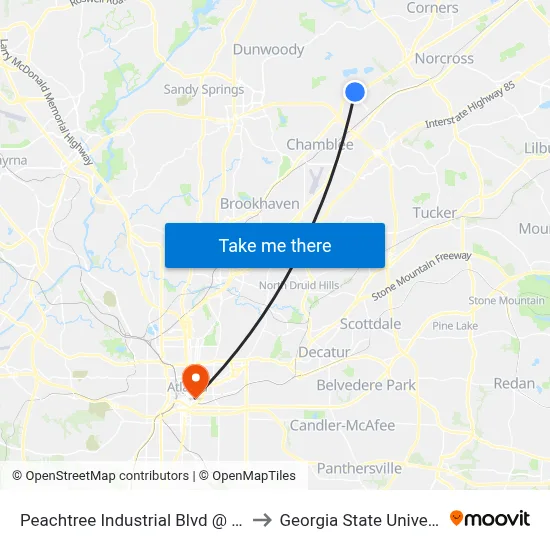 Peachtree Industrial Blvd @ 6706 to Georgia State University map