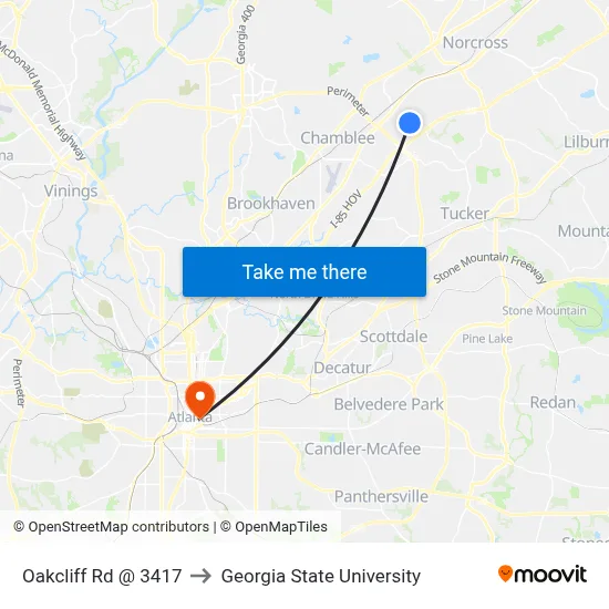 Oakcliff Rd @ 3417 to Georgia State University map