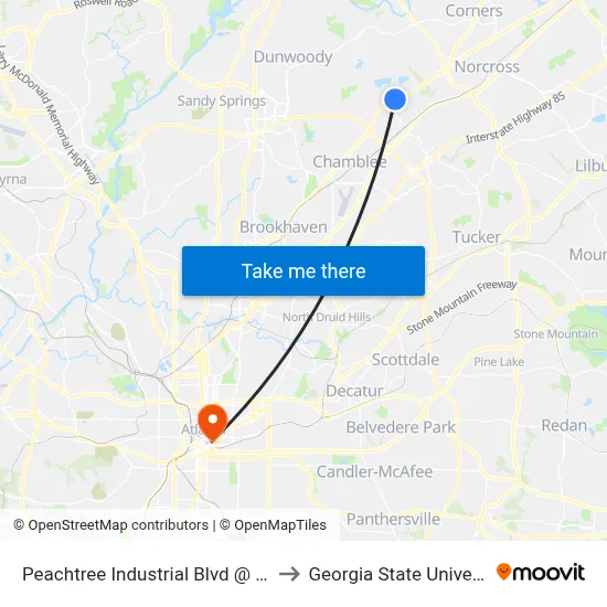 Peachtree Industrial Blvd @ 6750 to Georgia State University map