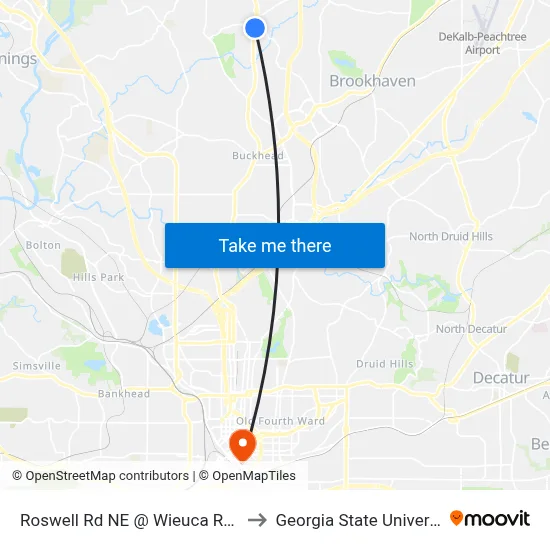 Roswell Rd NE @ Wieuca Rd NE to Georgia State University map
