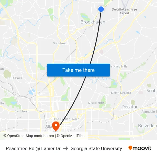 Peachtree Rd @ Lanier Dr to Georgia State University map