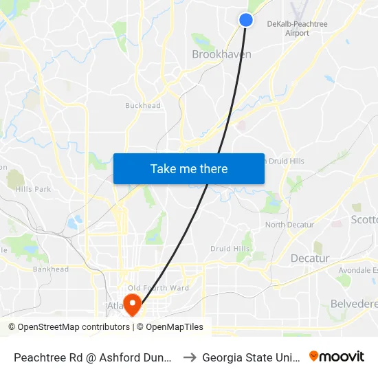 Peachtree Rd @ Ashford Dunwoody Rd to Georgia State University map