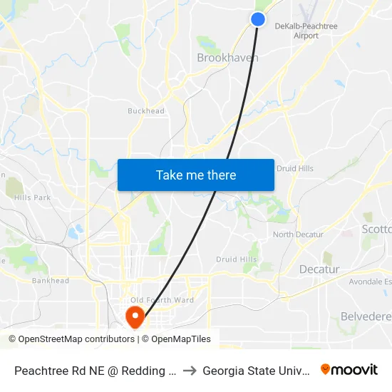 Peachtree Rd NE @ Redding Rd NE to Georgia State University map