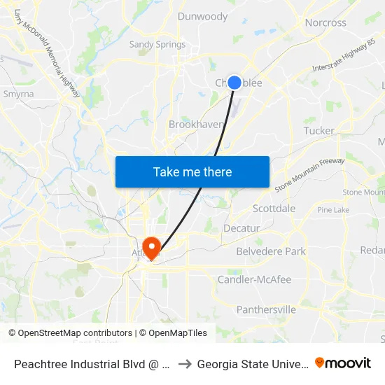 Peachtree Industrial Blvd @ Ivy Ln to Georgia State University map