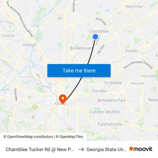 Chamblee Tucker Rd @ New Peachtree Rd to Georgia State University map