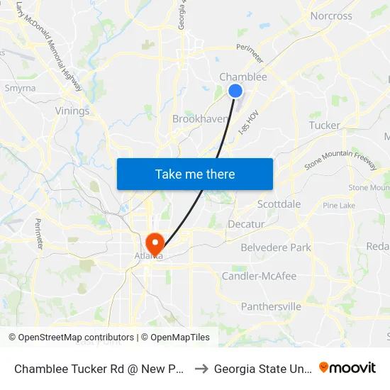 Chamblee Tucker Rd @ New Peachtree Rd to Georgia State University map