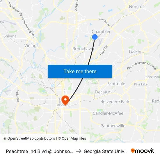 Peachtree Ind Blvd @ Johnson Ferry to Georgia State University map