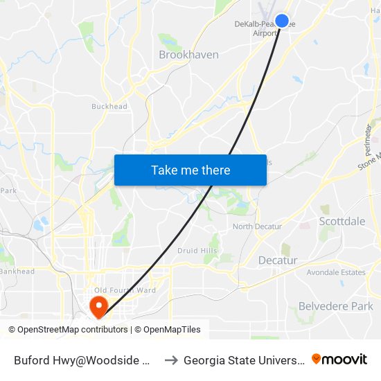 Buford Hwy@Woodside Way to Georgia State University map