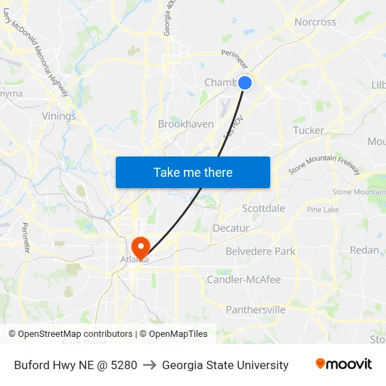 Buford Hwy NE @ 5280 to Georgia State University map