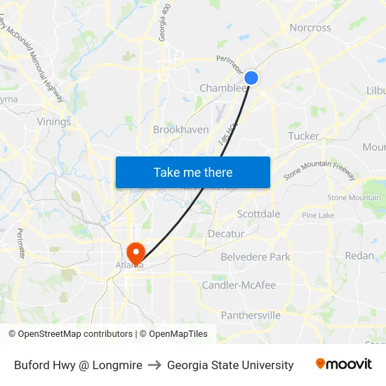 Buford Hwy @ Longmire to Georgia State University map