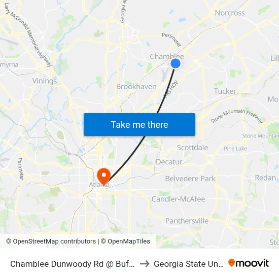 Chamblee Dunwoody Rd @ Buford Hwy NE to Georgia State University map