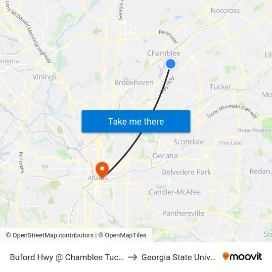 Buford Hwy @ Chamblee Tucker Rd to Georgia State University map