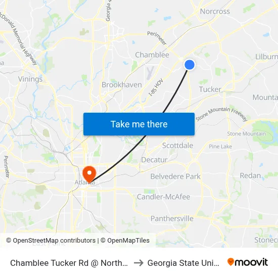 Chamblee Tucker Rd @ Northcrest Rd to Georgia State University map