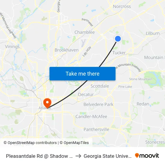 Pleasantdale Rd @ Shadow Walk to Georgia State University map