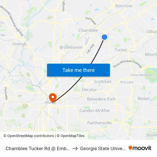 Chamblee Tucker Rd @ Embry Cir to Georgia State University map