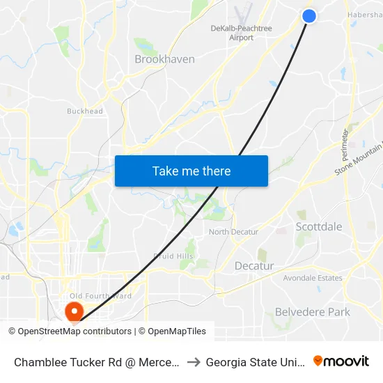 Chamblee Tucker Rd @ Mercer Universi to Georgia State University map