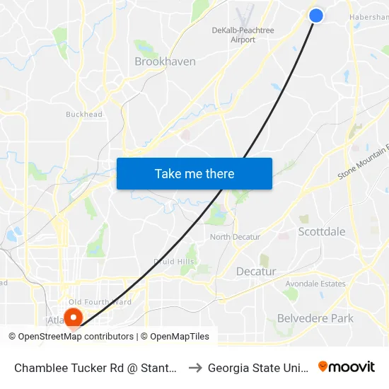 Chamblee Tucker Rd @ Stantondale Dr to Georgia State University map